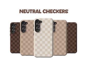 Neutral Checkered Samsung Galaxy Case, Brown Cream Beige phone cover