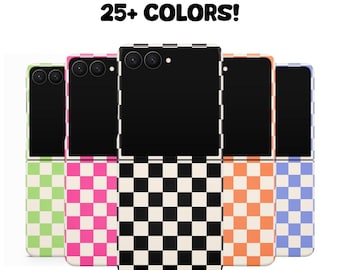 MagSafe Checkered Samsung Galaxy Z Flip 6 7 7FE Cases, black and white, pink red orange yellow green blue purple neutral, checkerboard cover