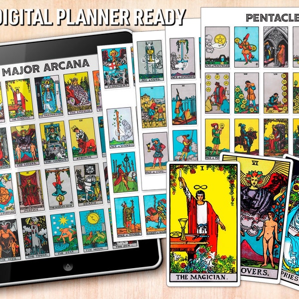 Rider Waite Smith Tarot Digital Planner Stickers | Journaling Stickers | Tarot Deck Stickers | Major Arcana Wands Swords Pentacles | PDF PNG