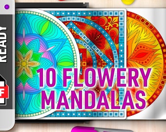 Printable Mandalas: Flower Set 1| Printable PDF format | Printable Adult Colouring Page | Printable Mandala Adult Coloring Pages | Spiritual