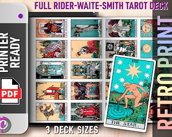 Printable Tarot Cards in Retro Pastels | Rider Waite Smith Printer Sheets | Journaling Stickers | Tarot Deck Stickers | PDF | SVG | Cricut