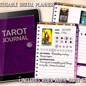 Ongedateerd digitaal tarotdagboek | Aangepaste digitale planner | Niet-gedateerd digitaal plannerportret | Ongedateerd digitaal tarotdagboek | Rider Waite Smith