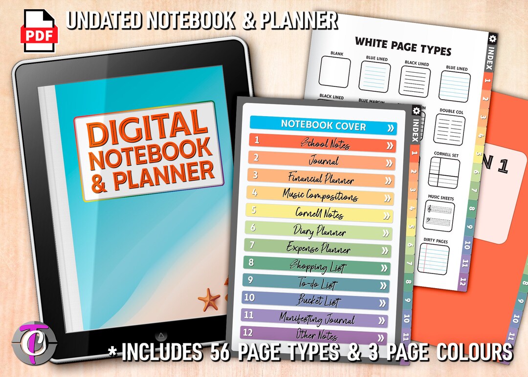 Undated Digital Hyperlinked Notebook Planner | Digital Notepad ...