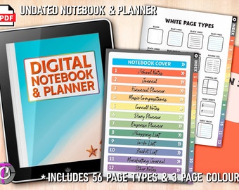 Planificador de cuadernos hipervinculados digitales sin fecha / Bloc de notas digital / Planificador/rastreador de presupuesto digital / Papel de música digital / Goodnotes/Notability
