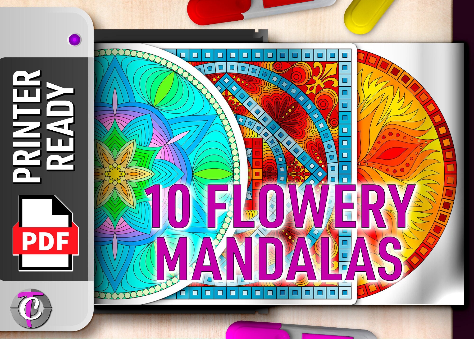 Printable Mandalas: Flower Set 1 Printable PDF Format Printable Adult Colouring Page Printable