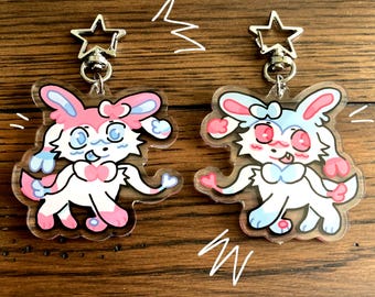 Sylveon Keychain, Double Sided Shiny Acrylic Pokemon Fan Art