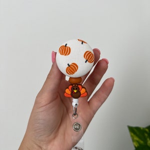Fall Turkey Badge Reel: Interchangeable Retractable Badge Clip