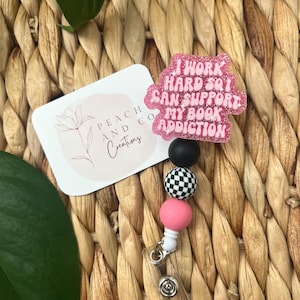 Bookish Badge Reels, Nurse Badge Reels, Cute Badge Reels, Badge Clips, Book Badge Reels, Nurse Badges, Book Lover Badge Reels, Book Badge topper+reel+beads