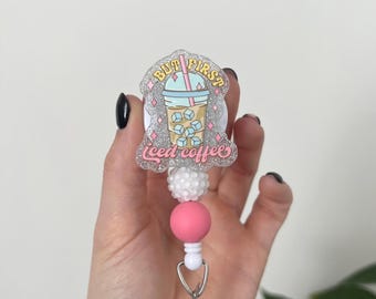 Porta credencial de acrílico con cuentas de silicona - Credencial retráctil de enfermera, porta credencial, porta credencial, porta credencial retráctil, porta credencial de café