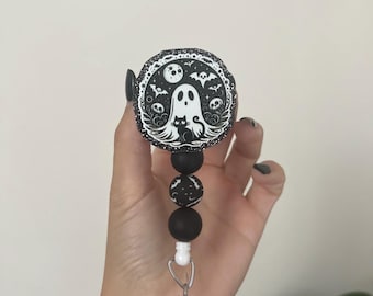 Halloween Ghost Badge Reel: Spooky Nurse Badge, Silicone Beads, Halloween Badge Reel, Spooky Badge Reel, Badge Reels, Badge Reel For Nurse