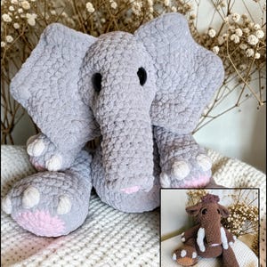 BIG FOOTED Low Sew Emmy the Elephant with Monty the Mammoth Mod PDF Crochet Pattern