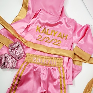 Kids personalized boxing set robe, shorts, baby gloves.