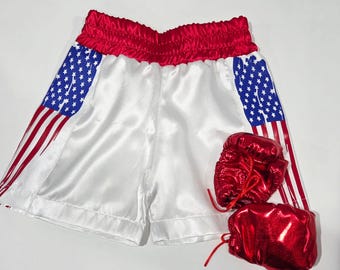 Personalized Boxing Shorts, Baby Boxing Gloves. 4th of July Celebration.
