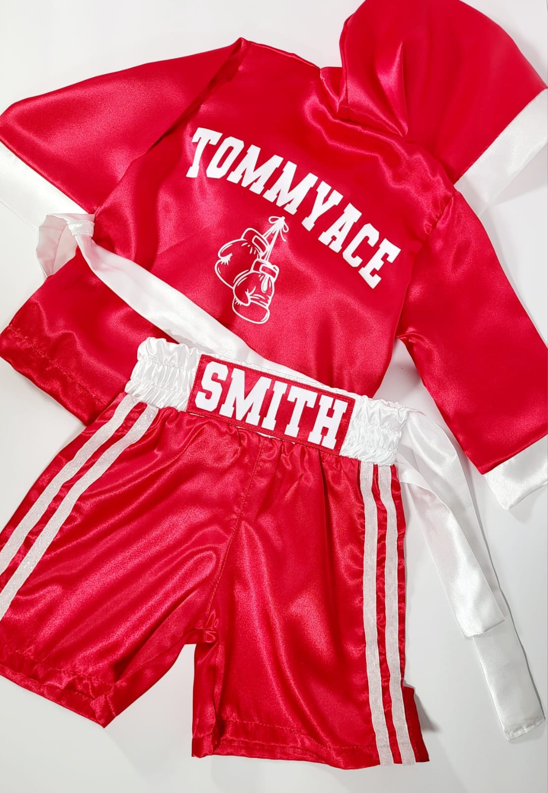 Personalized Boxing Set Robe, Shorts, Wearable Baby Gloves