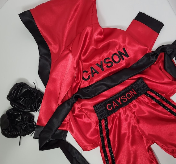 Personalized Boxing Set Robe, Shorts, Wearable Baby Gloves.