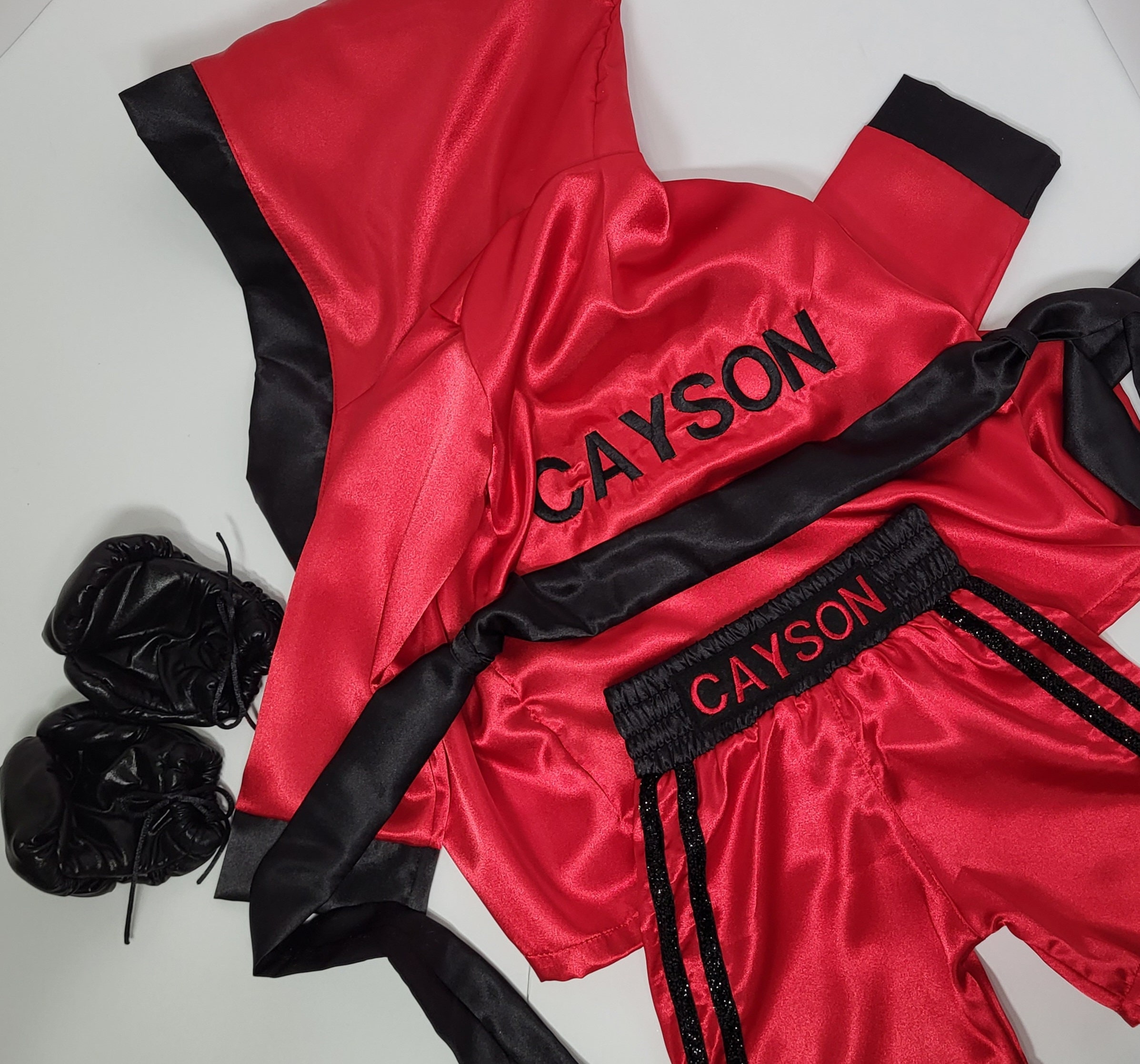 Personalized Boxing Set Robe, Shorts, Wearable Baby Gloves