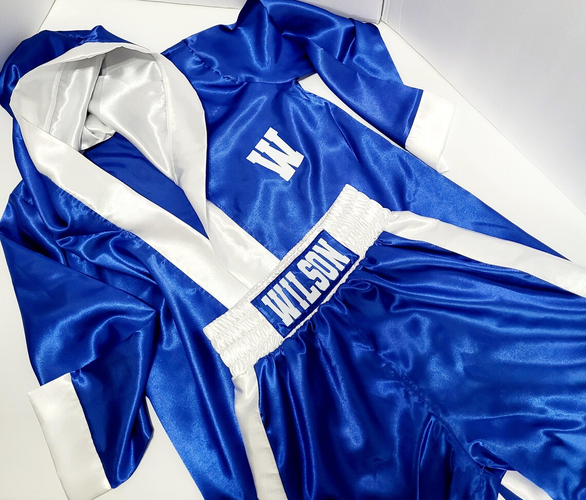 Personalized Satin Boxing Robe and Shorts Set Blue/white Medium - Etsy