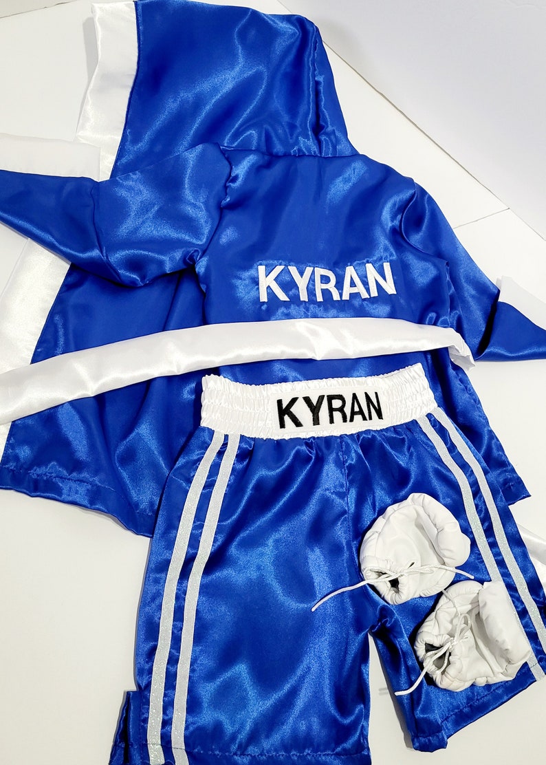 Kids personalized boxing set robe, shorts, baby gloves. image 4