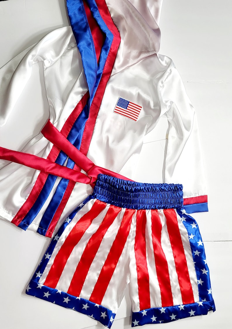 Personalized Adult Boxing USA Stripes Set Robe, Shorts. 4th of July ...