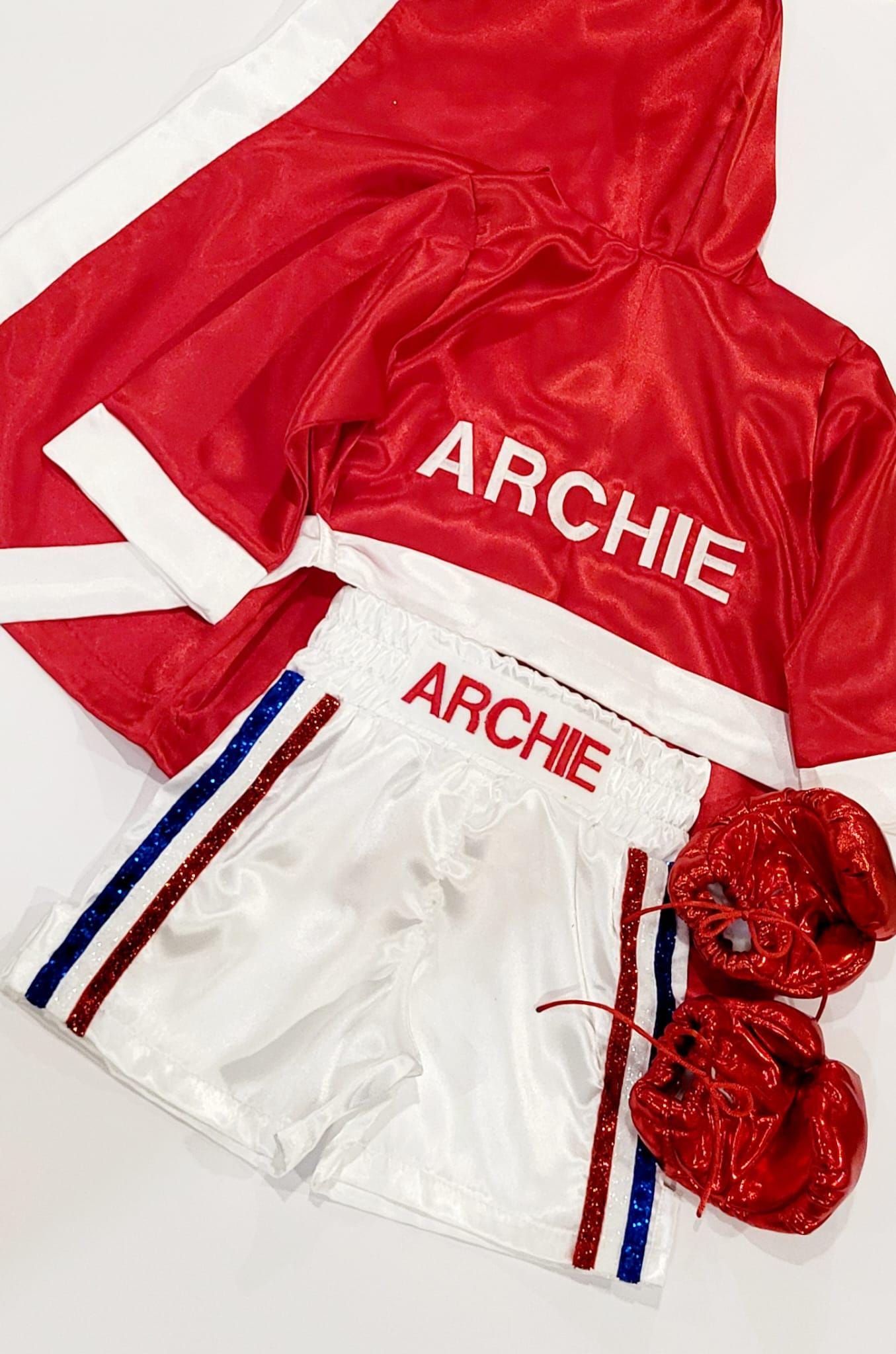 Personalized Boxing Set Robe, Shorts, Wearable Baby Gloves
