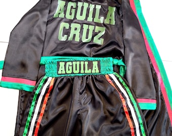 Personalized adult boxing set robe, shorts.