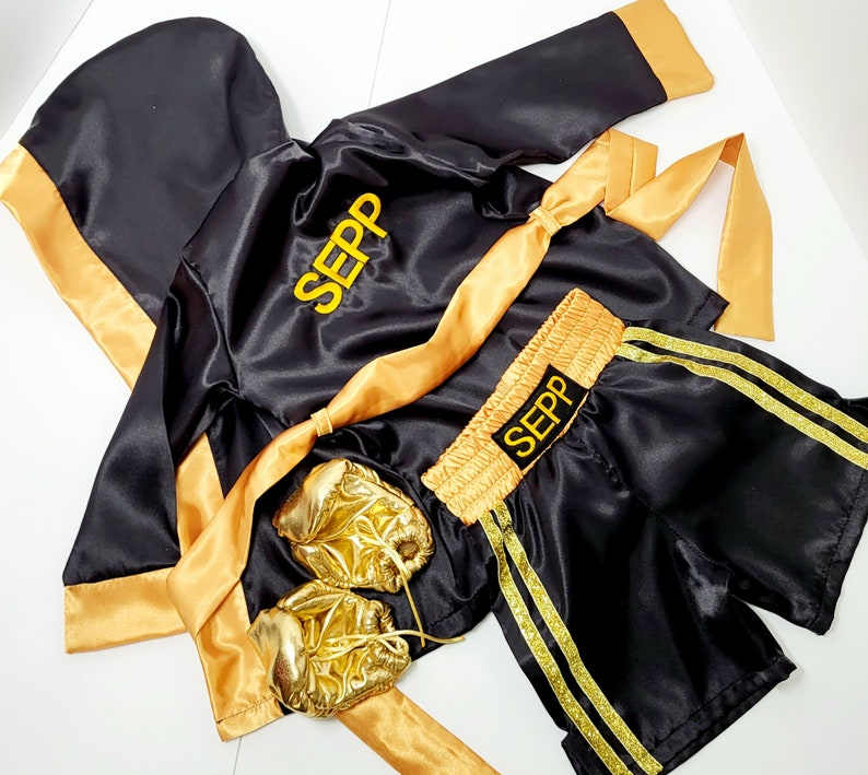 Kids personalized boxing set robe, shorts, baby gloves. image 3