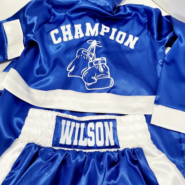 Personalized adult boxing set robe, shorts.