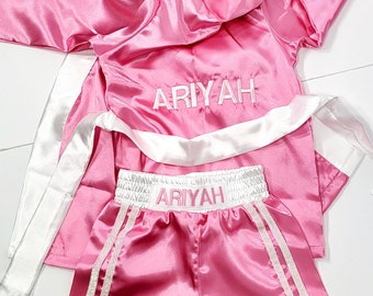 Personalized Boxing Set Robe, Shorts, Wearable Baby Gloves
