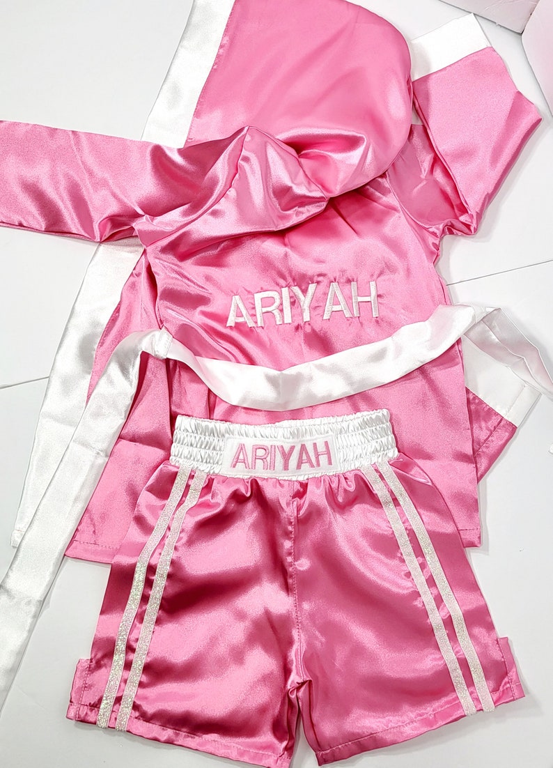 Kids personalized boxing set robe, shorts, baby gloves. image 6