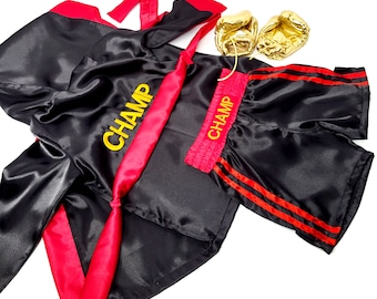 Kids personalized boxing set robe, shorts, baby gloves.