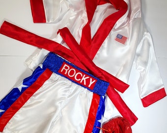 Kids personalized boxing set USA robe, shorts, baby gloves.