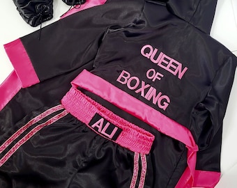 Kids personalized boxing set robe, shorts, baby gloves.