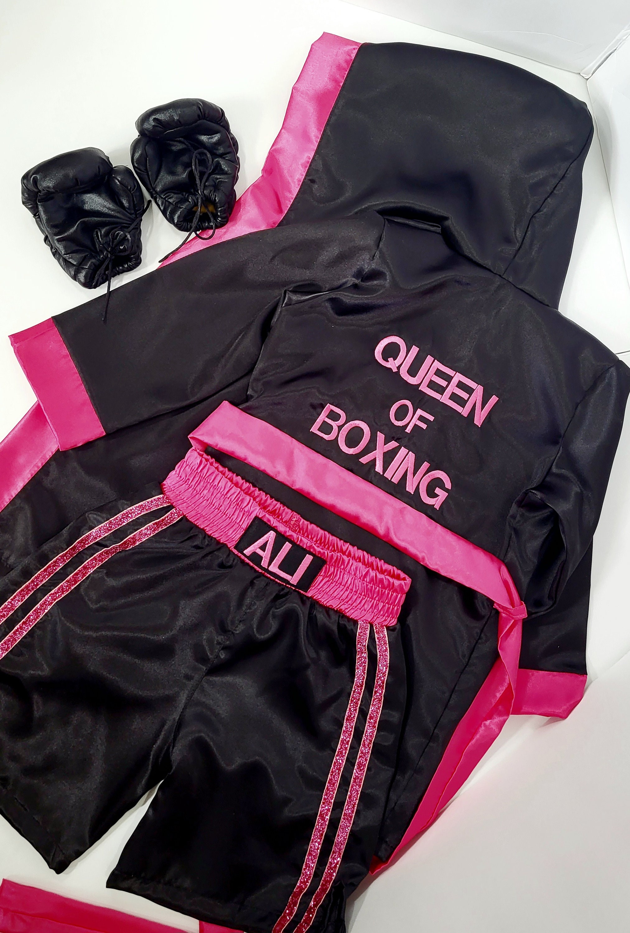 Personalized Boxing Set Robe, Shorts, Wearable Baby Gloves