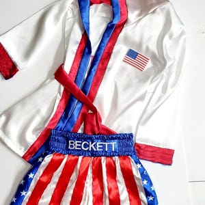 Gepersonaliseerde boksjas VS met strepen voor volwassenen, korte broek.