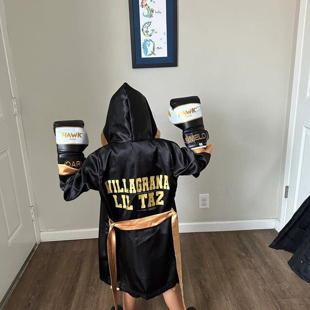 Personalized Boxing Set Robe, Shorts, Wearable Baby Gloves
