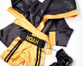 Kids personalized boxing set robe, shorts, baby gloves.