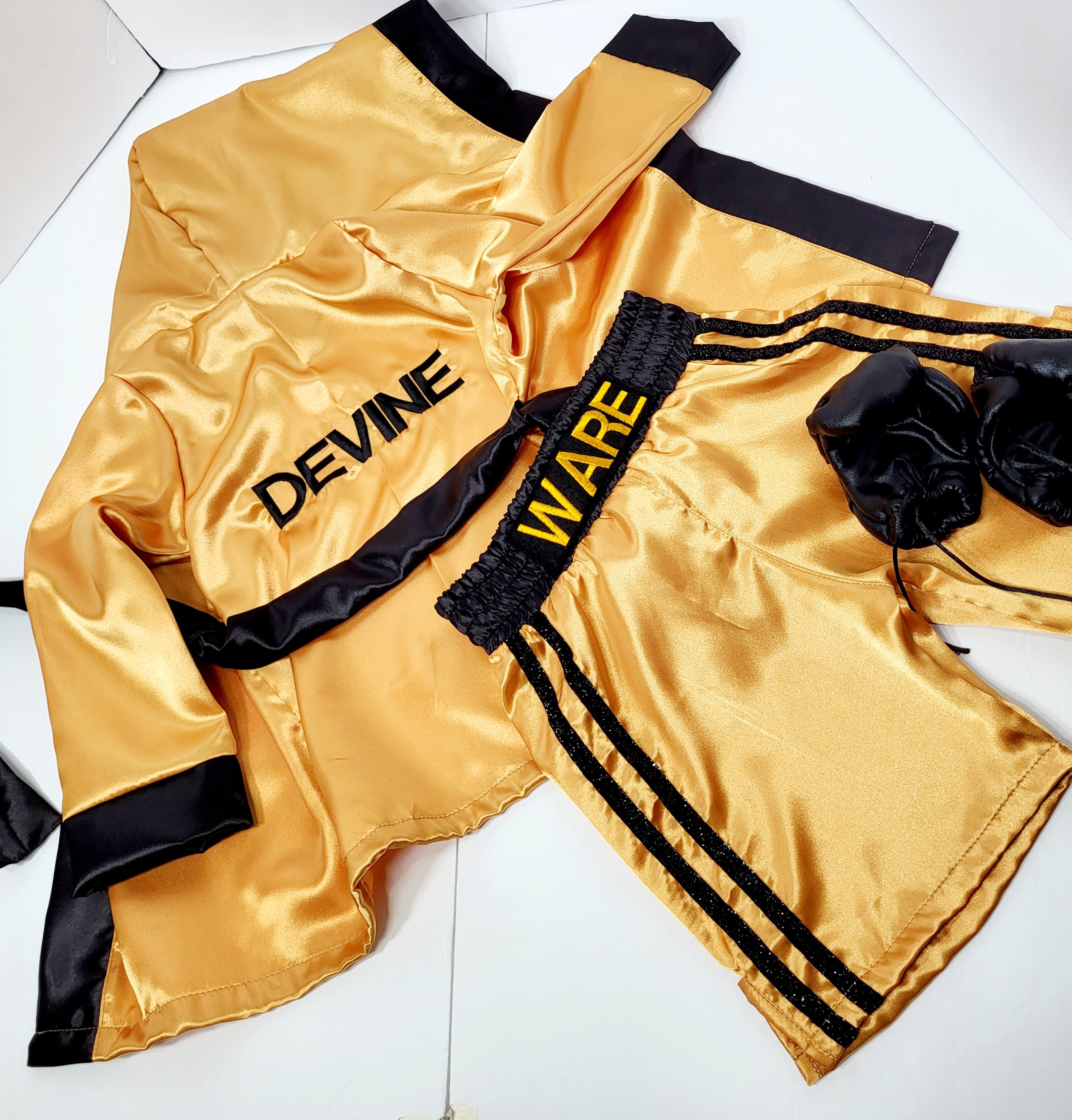Personalized Boxing Set Robe, Shorts, Wearable Baby Gloves