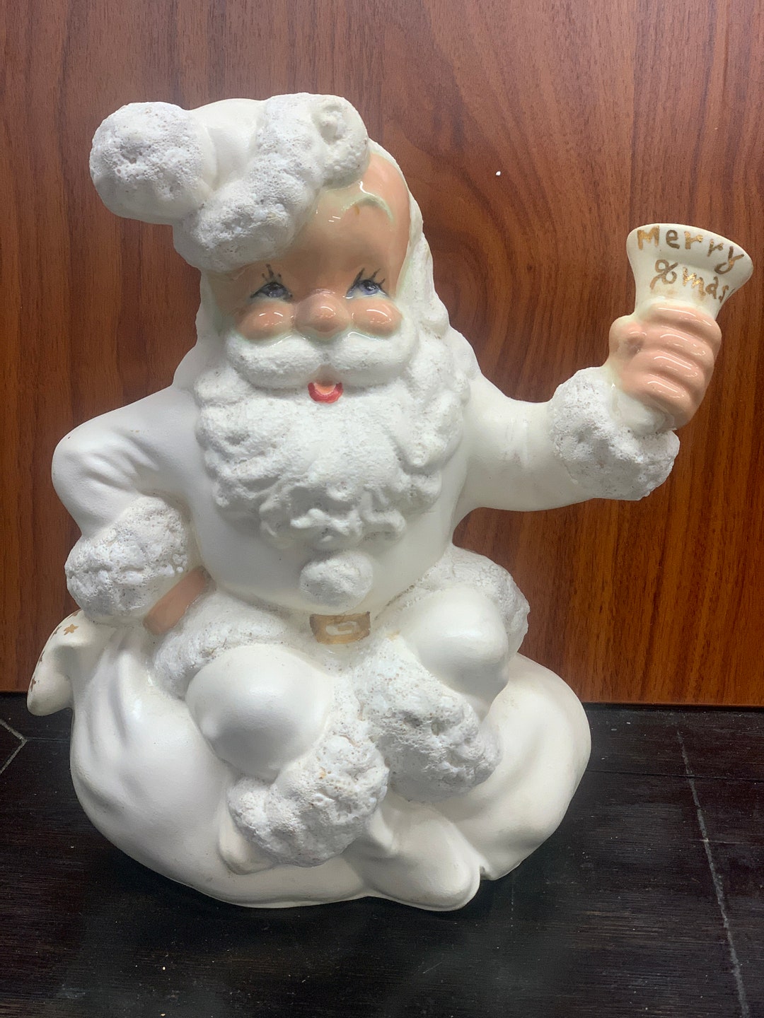Vintage Ceramic White Painted Santa Claus With Working Music Box Etsy