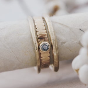 Solid 14k yellow gold engagemnet ring with 3mm Champagne diamond - Handmade minimal jewelry - stacking rings and diamond rings - bezel set