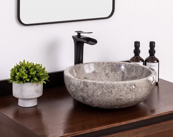 Natural Stone Vessel Bathroom Sink, Isidro Goleta Marble, Vanity Basin