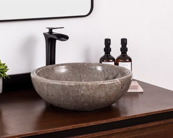 Natural Stone Vessel Bathroom Sink, Bonsai Goleta Marble, Vanity Basin