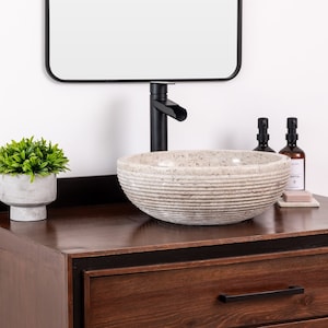 Natural Stone Vessel Bathroom Sink, Brushed Isidro Ojinaga Marble, Vanity Basin