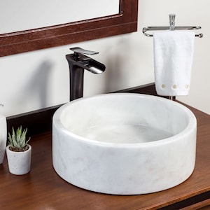 Natural Stone Vessel Bathroom Sink, Blizz Blanc Marble, Vanity Basin