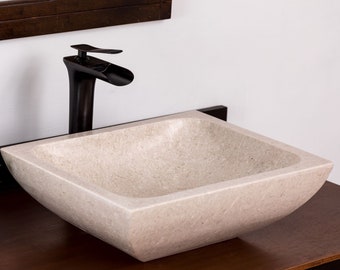 Natural Stone Vessel Bathroom Sink, Rectangular Ojinaga Marble, Vanity Sink