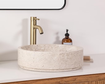 Natural Stone Vessel Bathroom Sink, Mesa Ojinaga Marble, Vanity Sink
