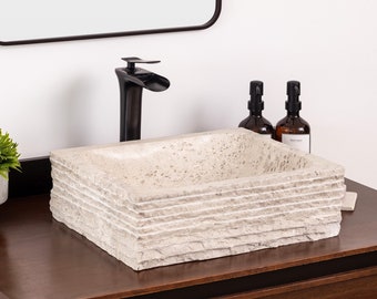Natural Stone Vessel Bathroom Sink, Lerdo Ojinaga Marble, Vanity Sink