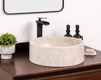 Natural Stone Vessel Bathroom Sink, Blizz Ojinaga Marble, Vanity Basin