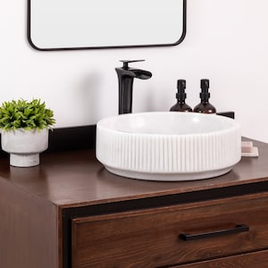 Natural Stone Vessel Bathroom Sink, Burj Blanc Marble, Fluted Vanity Basin