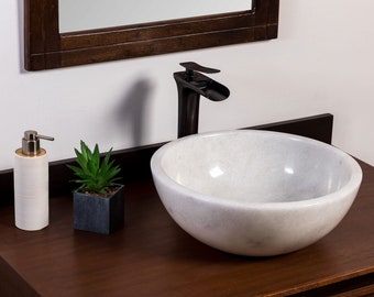 Natural Stone Vessel Bathroom Sink, Isidro Blanc Marble, Vanity Basin