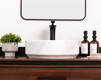 Natural Stone Vessel Bathroom Sink, Avalon Blanc Marble, Vanity Basin